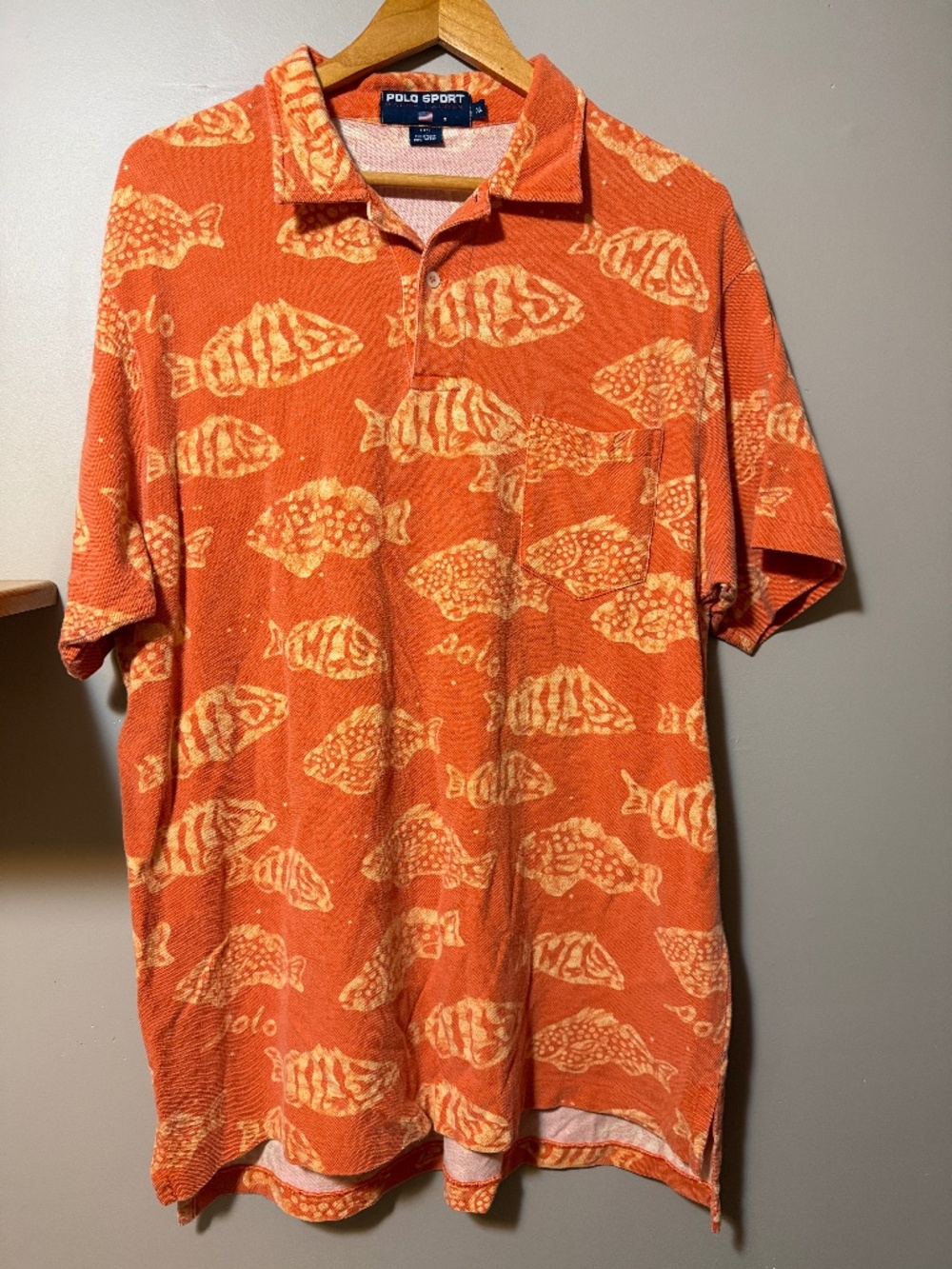 Men's Polo Sport Orange Fish Print Polo Men's XL